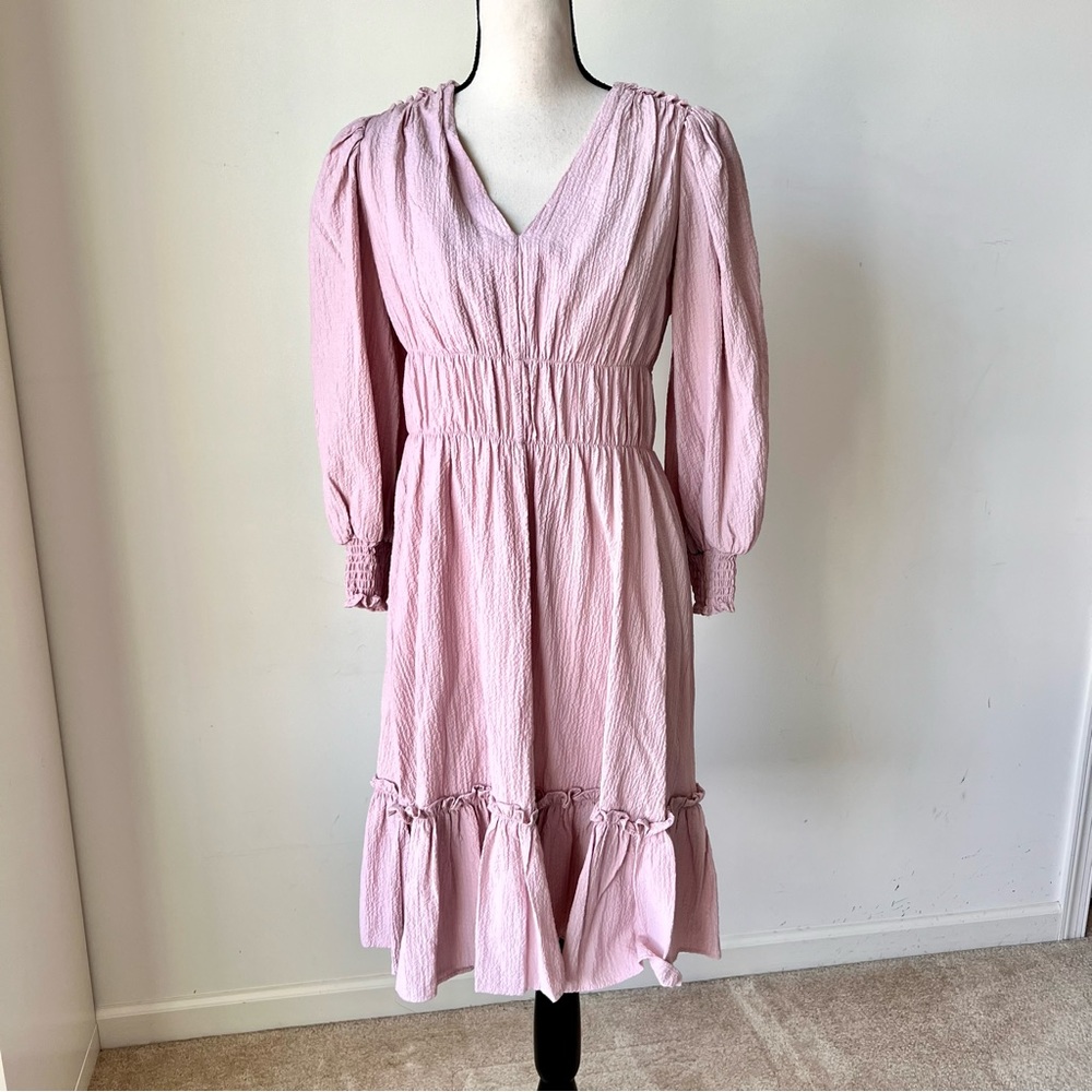 CALVIN KLEIN Smocked V-Neck Ruffled Hem A-Line Dress—SZ. 2